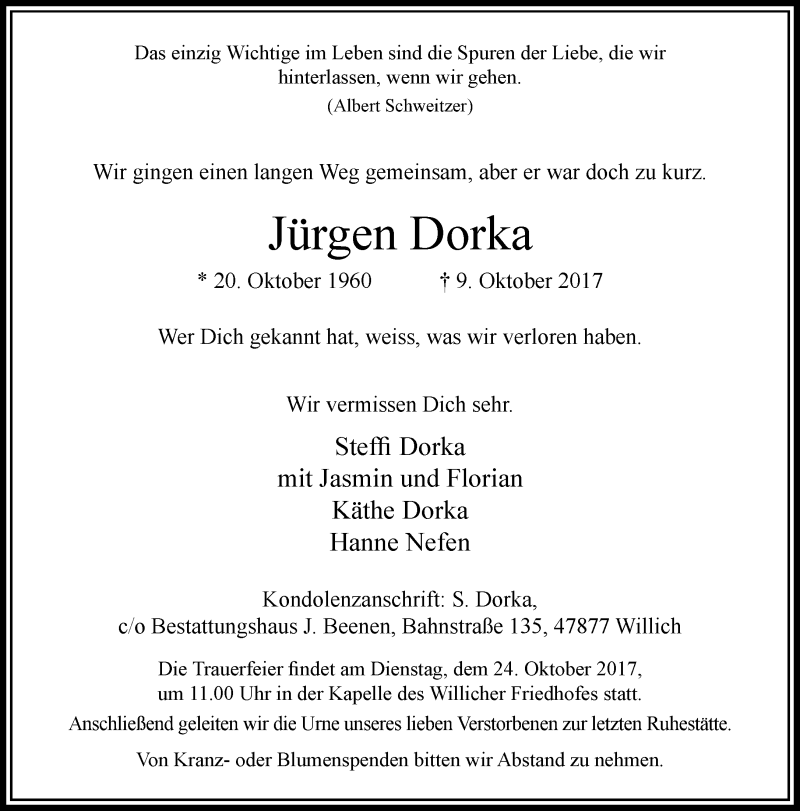  Traueranzeige für Jürgen Dorka vom 18.10.2017 aus trauer.extra-tipp-moenchengladbach.de