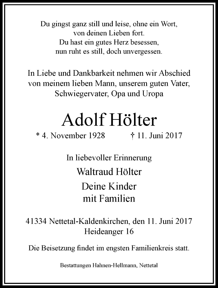  Traueranzeige für Adolf Hölter vom 18.06.2017 aus trauer.extra-tipp-moenchengladbach.de