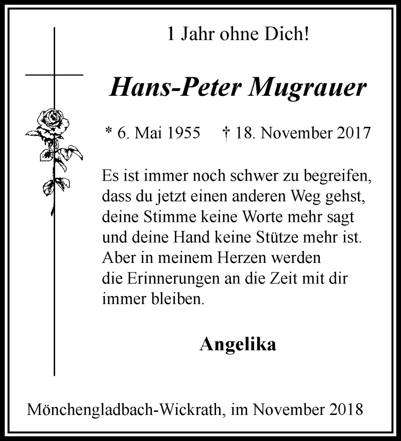  Traueranzeige für Hans-Peter Mugrauer vom 18.11.2018 aus trauer.extra-tipp-moenchengladbach.de