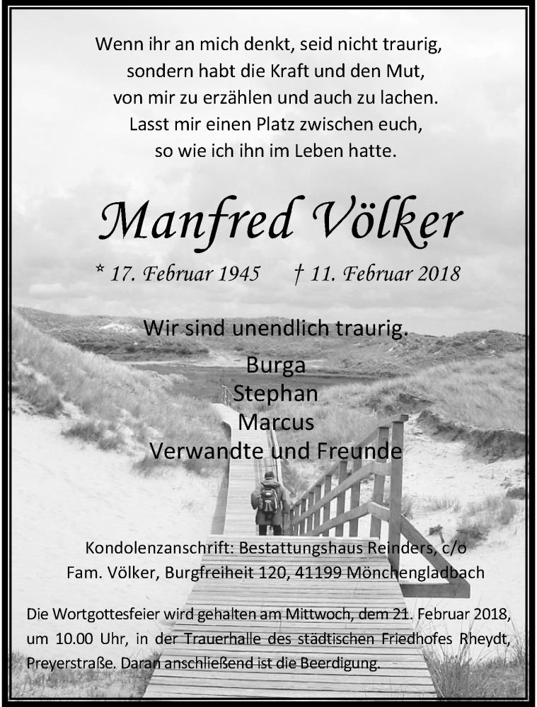  Traueranzeige für Manfred Völker vom 18.02.2018 aus trauer.extra-tipp-moenchengladbach.de
