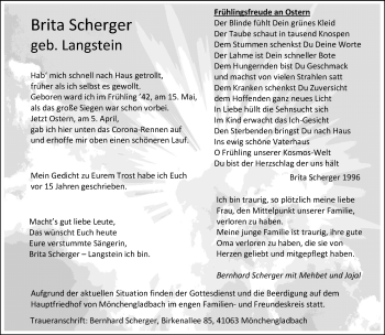 Traueranzeige von Brita Scherger von trauer.extra-tipp-moenchengladbach.de