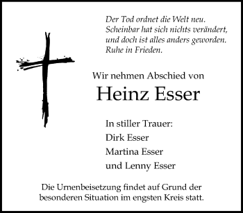 Traueranzeige von Heinz Esser von trauer.extra-tipp-moenchengladbach.de