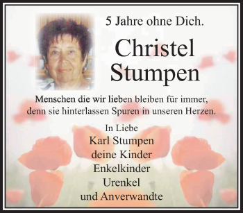Traueranzeige von Christel Stumpen von trauer.extra-tipp-moenchengladbach.de