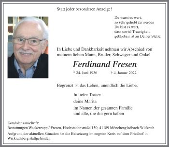 Traueranzeige von Ferdinand Fresen von trauer.extra-tipp-moenchengladbach.de