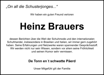 Traueranzeige von Heinz Brauers von trauer.mein.krefeld.de