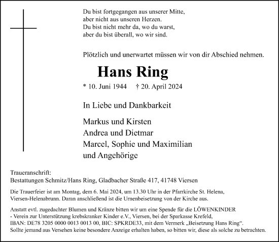 Traueranzeige von Hans Ring von trauer.extra-tipp-moenchengladbach.de