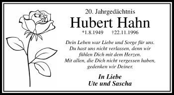 Traueranzeige von Hubert Hahn von trauer.mein.krefeld.de