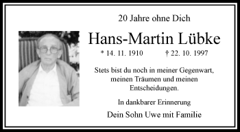Traueranzeige von Hans-Martin Lübke von trauer.extra-tipp-moenchengladbach.de