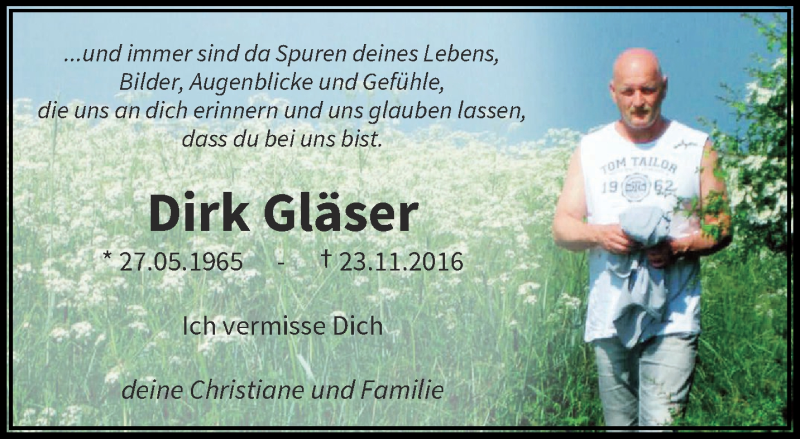  Traueranzeige für Dirk Gläser vom 25.11.2017 aus trauer.wuppertaler-rundschau.de
