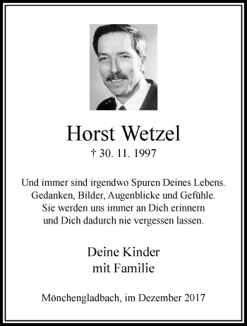 Traueranzeige von Horst Wetzel von trauer.extra-tipp-moenchengladbach.de