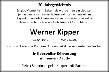 Traueranzeige von Werner Kipper von trauer.mein.krefeld.de