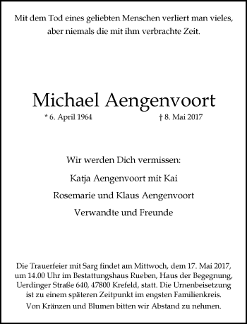 Traueranzeige von Michael Aengenvoort von trauer.mein.krefeld.de