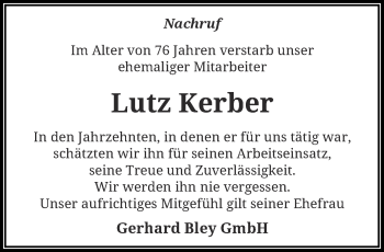 Traueranzeige von Lutz Kerber von trauer.wuppertaler-rundschau.de