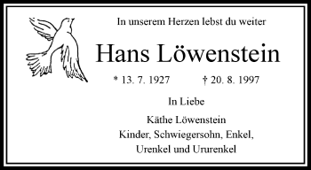 Traueranzeige von Hans Löwenstein von trauer.extra-tipp-moenchengladbach.de