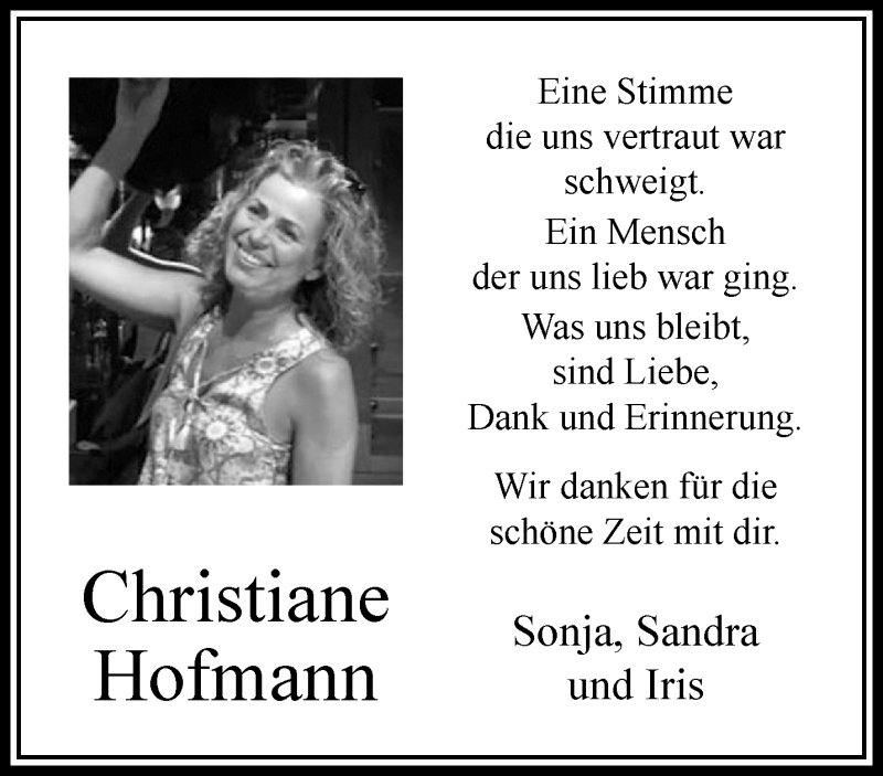  Traueranzeige für Christiane Hofmann vom 18.11.2018 aus trauer.extra-tipp-moenchengladbach.de