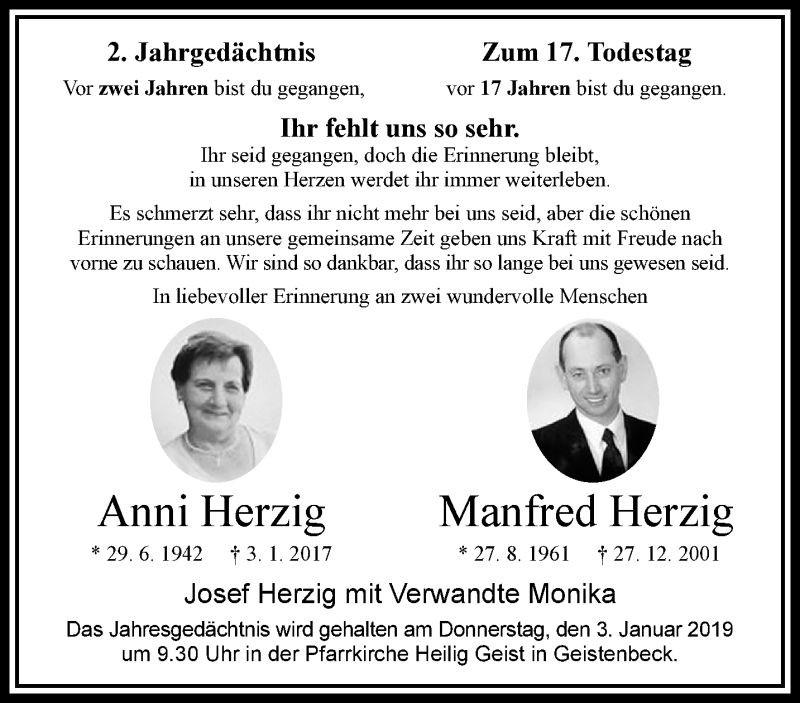  Traueranzeige für Anni und Manfred Herzig vom 30.12.2018 aus trauer.extra-tipp-moenchengladbach.de