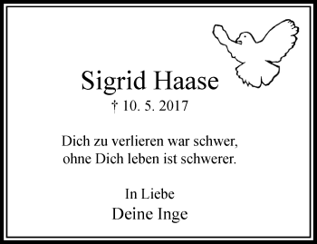 Traueranzeige von Sigrid Haase von trauer.extra-tipp-moenchengladbach.de