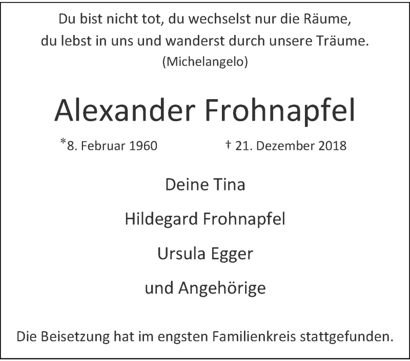  Traueranzeige für Alexander Frohnapfel vom 06.01.2019 aus trauer.extra-tipp-moenchengladbach.de