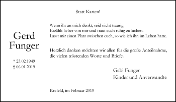Traueranzeige von Gerd Funger von trauer.mein.krefeld.de