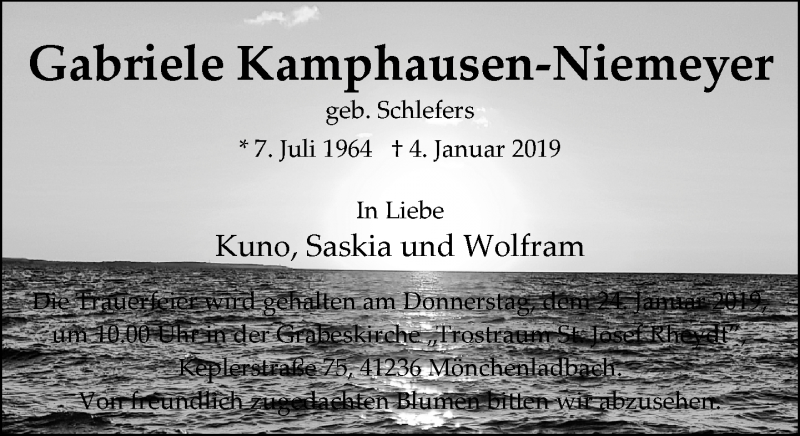  Traueranzeige für Gabriele Kamphausen-Niemeyer vom 20.01.2019 aus trauer.extra-tipp-moenchengladbach.de