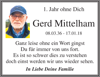 Traueranzeige von Gerd Mittelham von trauer.mein.krefeld.de