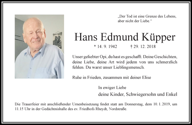  Traueranzeige für Hans Edmund Küpper vom 06.01.2019 aus trauer.extra-tipp-moenchengladbach.de