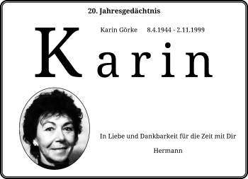 Traueranzeige von Karin Görke von trauer.wuppertaler-rundschau.de