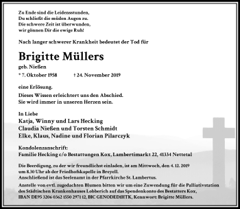 Traueranzeige von Brigitte Müllers von trauer.extra-tipp-moenchengladbach.de