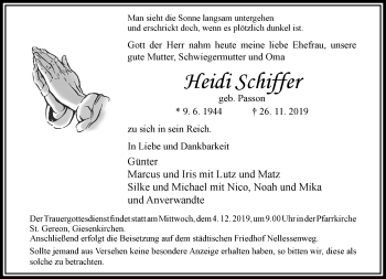 Traueranzeige von Heidi Schiffer von trauer.extra-tipp-moenchengladbach.de