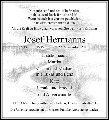 Traueranzeige von Josef Hermanns von trauer.extra-tipp-moenchengladbach.de