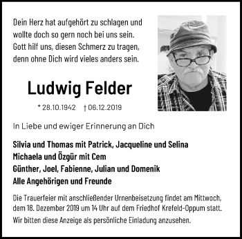 Traueranzeige von Ludwig Felder von trauer.mein.krefeld.de