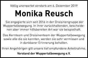 Traueranzeige von Monika Reusch von trauer.wuppertaler-rundschau.de