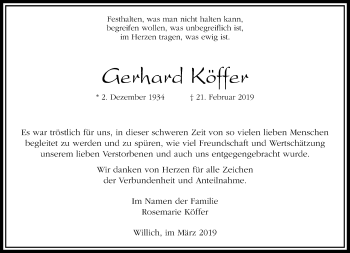 Traueranzeige von Gerhard Köffer von trauer.extra-tipp-moenchengladbach.de