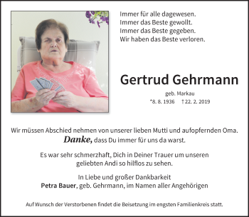 Traueranzeige von Gertrud Gehrmann von trauer.mein.krefeld.de