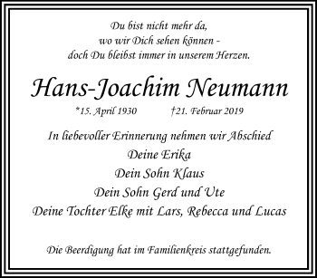 Traueranzeige von Hans-Joachim Neumann von trauer.mein.krefeld.de