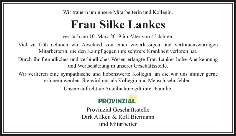  Traueranzeige für Silke Lankes vom 17.03.2019 aus trauer.extra-tipp-moenchengladbach.de