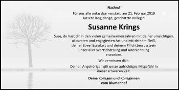 Traueranzeige von Susanne Krings von trauer.mein.krefeld.de