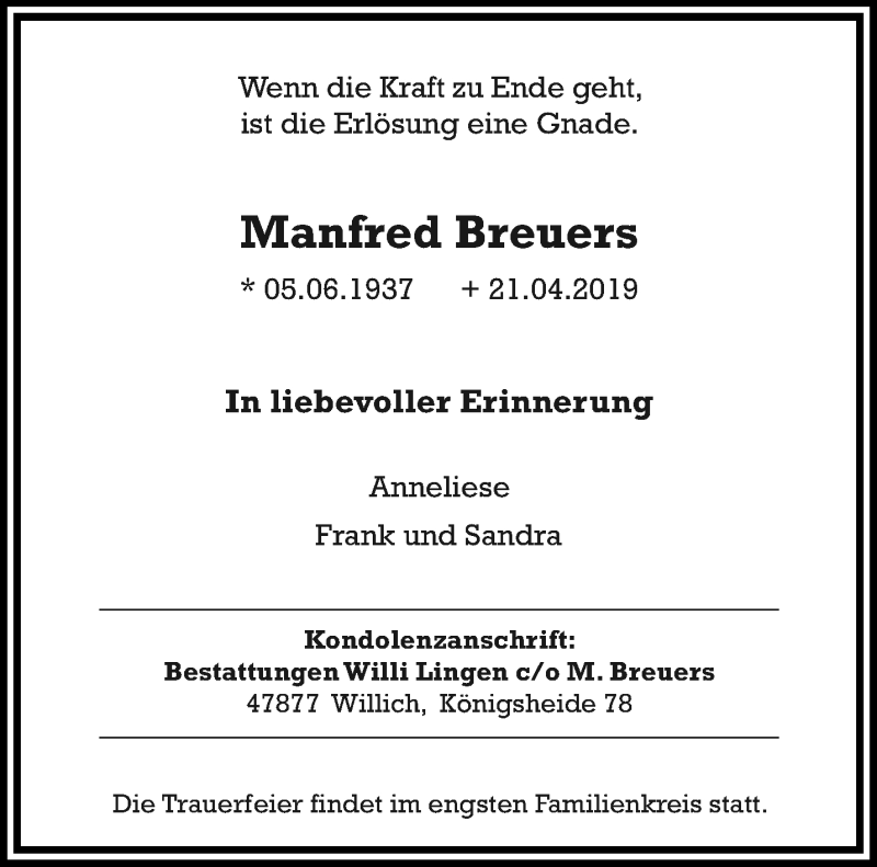  Traueranzeige für Manfred Breuers vom 24.04.2019 aus trauer.extra-tipp-moenchengladbach.de