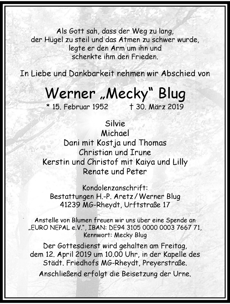  Traueranzeige für Werner Blug vom 07.04.2019 aus trauer.extra-tipp-moenchengladbach.de