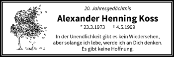Traueranzeige von Alexander Henning Koss von trauer.wuppertaler-rundschau.de