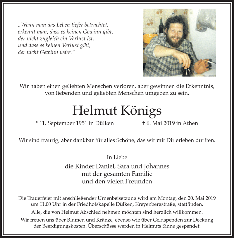  Traueranzeige für Helmut Königs vom 12.05.2019 aus trauer.extra-tipp-moenchengladbach.de