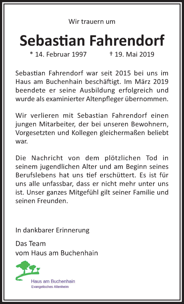  Traueranzeige für Sebastian Fahrendorf vom 26.05.2019 aus trauer.extra-tipp-moenchengladbach.de