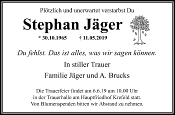 Traueranzeige von Stephan Jäger von trauer.mein.krefeld.de