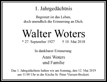 Traueranzeige von Walter Woters von trauer.extra-tipp-moenchengladbach.de