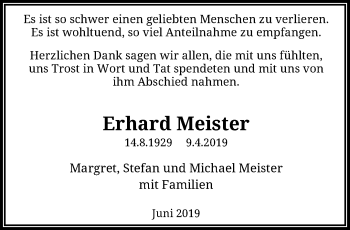 Traueranzeige von Erhard Meister von trauer.wuppertaler-rundschau.de