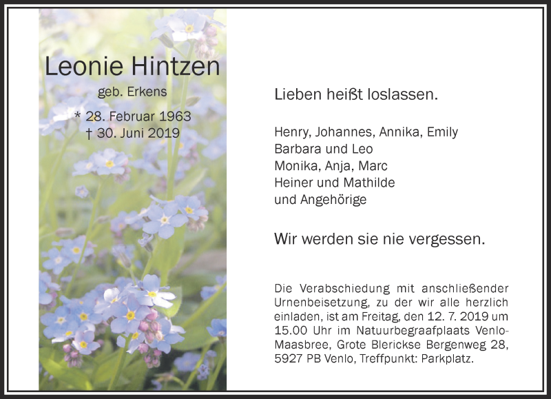 Traueranzeige für Leonie Hintzen vom 07.07.2019 aus trauer.extra-tipp-moenchengladbach.de