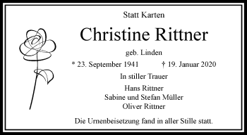 Traueranzeige von Christine Rittner von trauer.extra-tipp-moenchengladbach.de