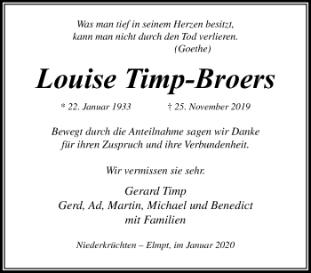 Traueranzeige von Louise Timp-Broers von trauer.extra-tipp-moenchengladbach.de