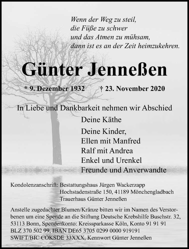  Traueranzeige für Günter Jenneßen vom 29.11.2020 aus trauer.extra-tipp-moenchengladbach.de