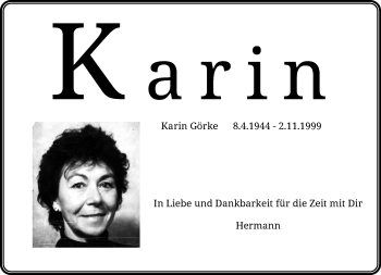 Traueranzeige von Karin Görke von trauer.wuppertaler-rundschau.de